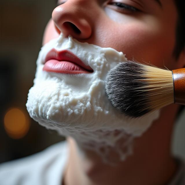 Processus de rasage traditionnel avec serviette chaude et mousse